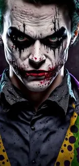 Mysterious clown character with dramatic makeup and vibrant colors wallpaper.