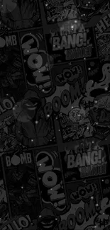 Dark comic art wallpaper with red outlines and monochrome design.