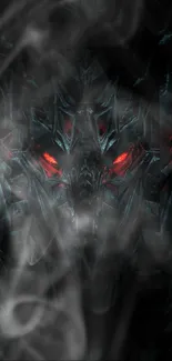 Dark cybernetic eye with red lights and smoke effect.