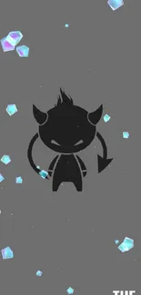 Cute devil cartoon on a gray background for mobile wallpaper.