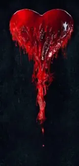 Dark dripping heart with vivid red color on a black background mobile wallpaper.