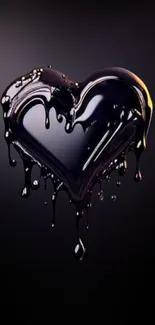 Glossy black heart with drip effect on dark background.