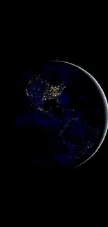 Dark view of Earth from space at night.