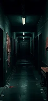 Dark eerie corridor wallpaper with dim lighting.