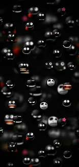 Dark-themed emoji pattern wallpaper with quirky expressions.