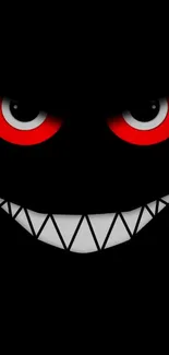 Dark wallpaper with red eyes and toothy grin.