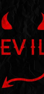 Black wallpaper with red evil text and devil horns.