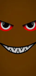 Brown wallpaper with fierce red-eyed monster face.