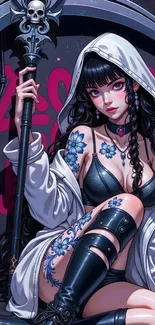 Gothic fantasy anime art with dark theme.