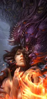 Dark fantasy art featuring a woman with mythical creatures.