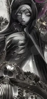 Dark fantasy character with gothic elements in a mysterious art style.