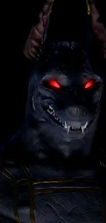 Dark fantasy creature with red eyes in gothic style wallpaper.