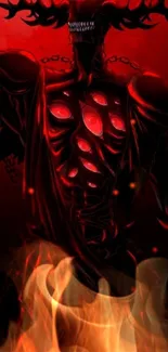 Dark fantasy creature with fiery glow in red and black hues for mobile wallpaper.