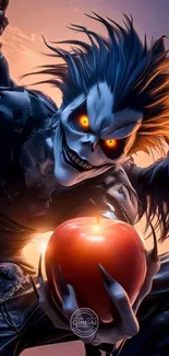 Dark fantasy creature with glowing apple.