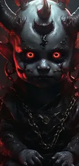 Dark fantasy demon with glowing red eyes.