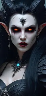 Dark fantasy portrait of a demonic figure with glowing eyes and gothic style.