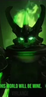 Dark fantasy demon with vibrant green light.