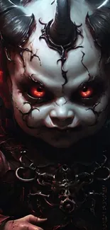 Dark fantasy demon with red eyes and gothic atmosphere.