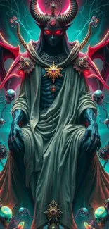 Dark fantasy demon seated with wings and mystical aura