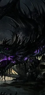 A dark fantasy dragon with gothic elements in a mystical scene.