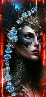 Dark fantasy queen artwork with blue accents and intricate detailing.