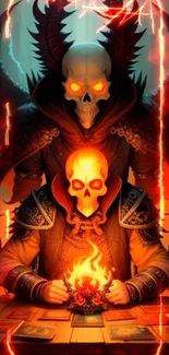 Dark fantasy artwork featuring a glowing skull with mystical elements.