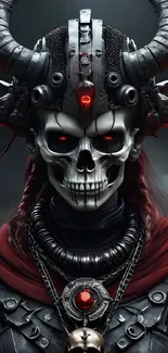 Fierce skull warrior with gothic design and red cloak.