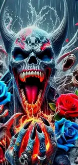 Dark fantasy skull artwork with vibrant colors.
