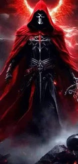 Mysterious hooded warrior in red cloak.