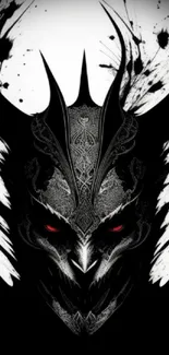 Dark fiend with red eyes in artistic black design.