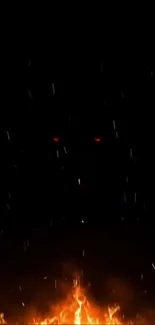Dark wallpaper with red eyes and fiery flames.