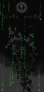 Dark anime wallpaper with gothic floral and text design.