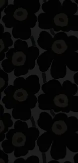 Dark floral wallpaper with black flowers and subtle grey background.