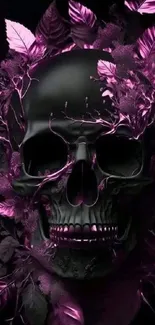 Dark skull with purple floral accents for a gothic wallpaper.