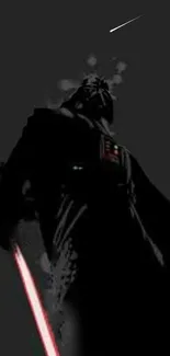 Dark silhouette with red saber on black background.