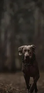 Noble dog in a dark forest setting, creating a captivating atmosphere.