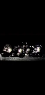 Dark futuristic vehicles illuminated against a black background, perfect for mobile.