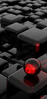 Black cubes with red accents wallpaper.