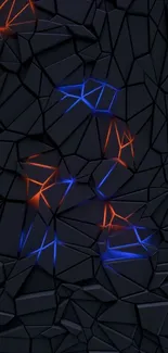 Dark geometric wallpaper with vibrant LED highlights.