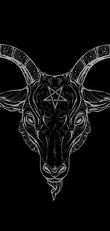 Dark goat head illustration on black wallpaper.