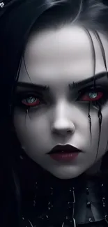 Gothic anime portrait with red eyes