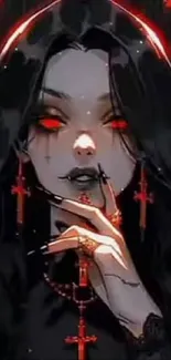 Gothic anime character with red eyes and crosses