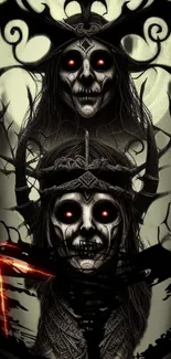 Gothic skull artwork with dark theme for mobile wallpaper.