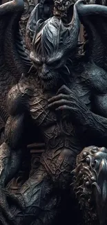 Dark gothic sculpture of a demon with intricate details.