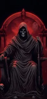 Dark Gothic Grim Reaper on a throne with red mystical aura.