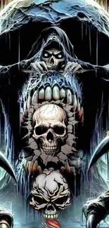 Dark gothic skull art wallpaper with intense design.