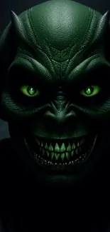 Dark green monster face with glowing eyes.