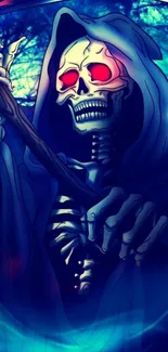 Dark Grim Reaper art in blue tones for mobile wallpaper.