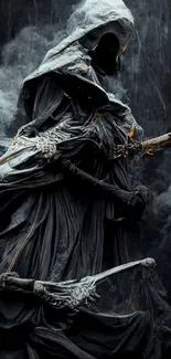 Dark Grim Reaper with smoke effects in a gothic style.