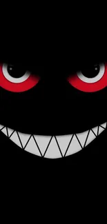 Mobile wallpaper featuring red eyes and a sinister smile on a black background.